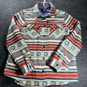 Rock&Roll Denim Button Down Shacket Shirt Womens Large Southwestern Aztec Rodeo